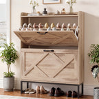 Skyhill Shoe Cabinet with 2 Flip Drawers,Farmhouse Shoe Organizer for Entryway,Oak