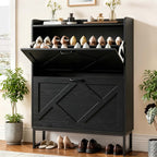 Skyhill Shoe Cabinet with 2 Flip Drawers,Farmhouse Shoe Organizer for Entryway,Black