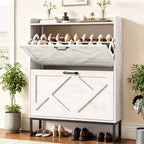 Skyhill Shoe Cabinet with 2 Flip Drawers,Farmhouse Shoe Organizer for Entryway,White