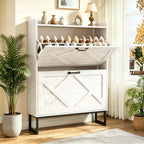 Skyhill Shoe Cabinet with 2 Flip Drawers,Farmhouse Shoe Organizer for Entryway,White