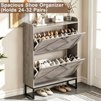 Skyhill Shoe Cabinet with 2 Flip Drawers,Farmhouse Shoe Organizer for Entryway,Gray