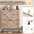 Skyhill Shoe Cabinet with 2 Flip Drawers,Farmhouse Shoe Organizer for Entryway,Oak