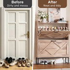 Skyhill Shoe Cabinet with 2 Flip Drawers,Farmhouse Shoe Organizer for Entryway,Oak