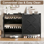 Skyhill Shoe Cabinet with 2 Flip Drawers,Farmhouse Shoe Organizer for Entryway,Black