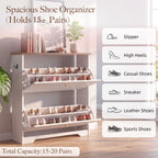 Skyhill Shoe Cabinet with 2 Flip Drawers,Freestanding Shoe Storage Organizer,White & Walnut 2-Tone Narrow Shoe Rack for Entryway,White