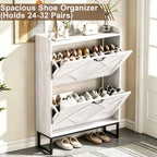 Skyhill Shoe Cabinet with 2 Flip Drawers,Farmhouse Shoe Organizer for Entryway,White