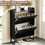 Skyhill Shoe Cabinet with 2 Flip Drawers,Farmhouse Shoe Organizer for Entryway,Black