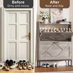 Skyhill Shoe Cabinet with 2 Flip Drawers,Farmhouse Shoe Organizer for Entryway,Gray