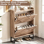 Skyhill Shoe Cabinet with 2 Flip Drawers,Farmhouse Shoe Organizer for Entryway,Oak
