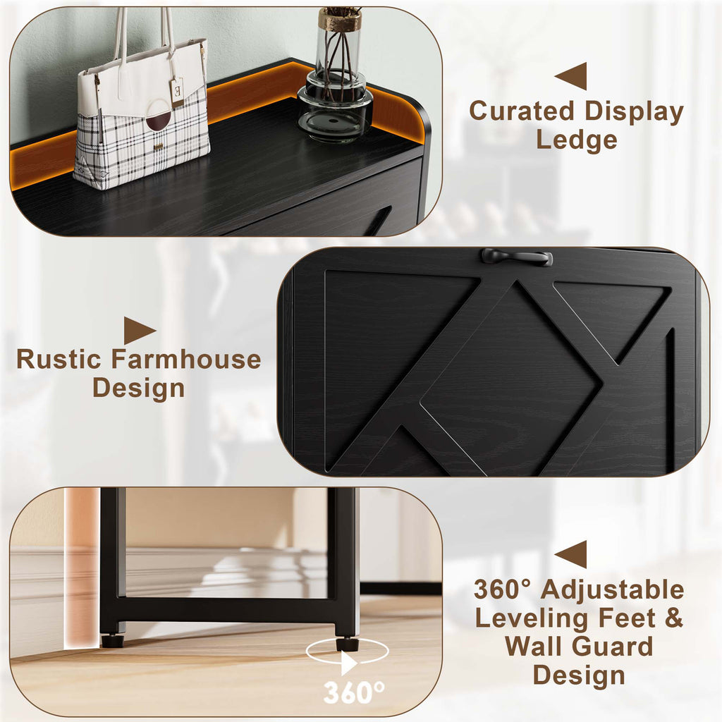 Skyhill Shoe Cabinet with 2 Flip Drawers,Farmhouse Shoe Organizer for Entryway,Black
