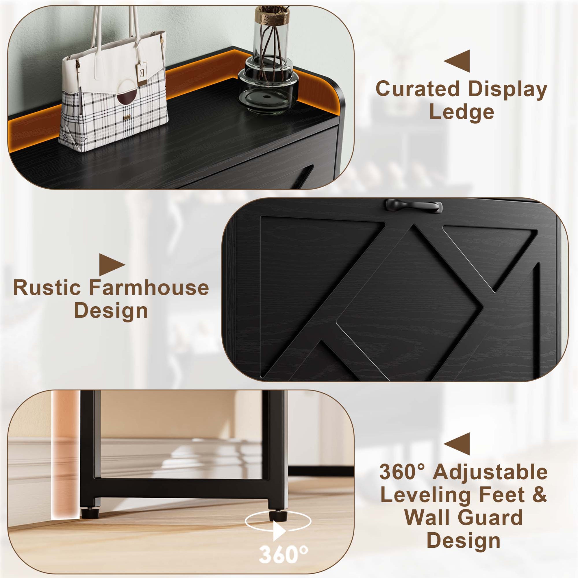 Skyhill Shoe Cabinet with 2 Flip Drawers,Farmhouse Shoe Organizer for Entryway,Black