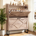 Skyhill Shoe Cabinet with 2 Flip Drawers,Farmhouse Shoe Organizer for Entryway,Oak