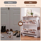 Skyhill Shoe Cabinet with 2 Flip Drawers,Freestanding Shoe Storage Organizer,White & Walnut 2-Tone Narrow Shoe Rack for Entryway,White