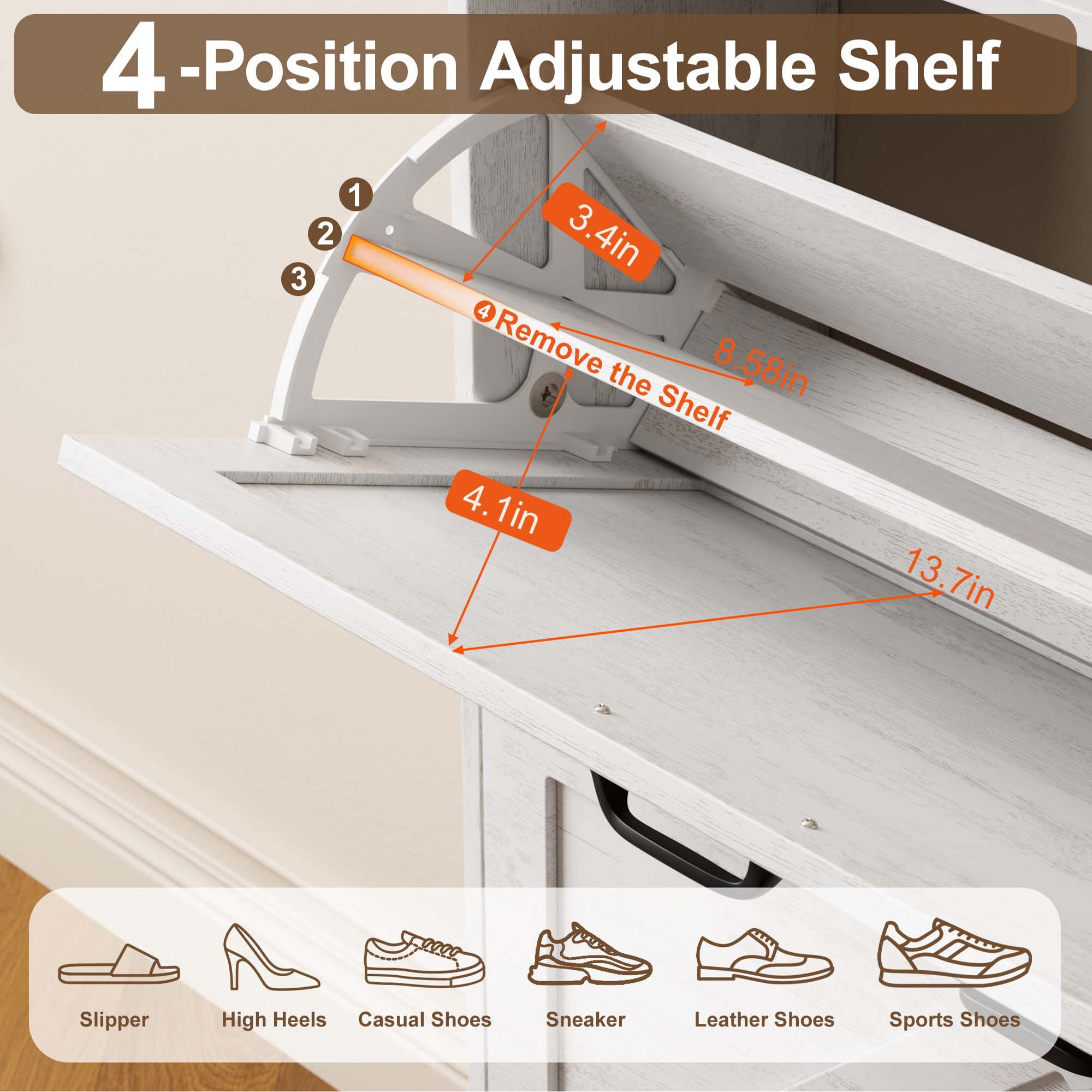 Skyhill Shoe Cabinet with 2 Flip Drawers,Farmhouse Shoe Organizer for Entryway,White