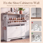 Skyhill Shoe Cabinet with 2 Flip Drawers,Freestanding Shoe Storage Organizer,White & Walnut 2-Tone Narrow Shoe Rack for Entryway,White
