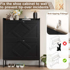 Skyhill Shoe Cabinet with 2 Flip Drawers,Farmhouse Shoe Organizer for Entryway,Black