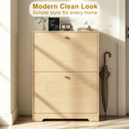 Skyhill Shoe Cabinet with 2 Flip Drawers,Modern Shoe Organizer for Entryway,Wood color