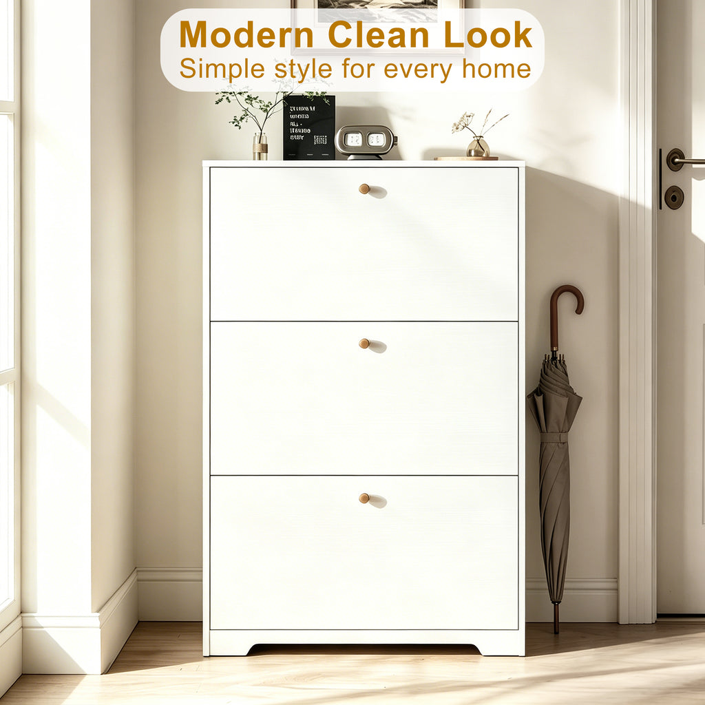 Skyhill Shoe Cabinet with 3 Flip Drawers,Modern Shoe Organizer for Entryway,White
