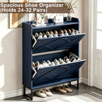 Skyhill Shoe Cabinet with 2 Flip Drawers,Farmhouse Shoe Organizer for Entryway,Blue