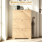 Skyhill Shoe Cabinet with 3 Flip Drawers,Modern Shoe Organizer for Entryway,Wood color