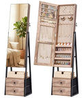 Skyhill Jewelry Cabinet Armoire, Full-Length Mirror Lockable with with 2 Drawers and Shelf（Oak）