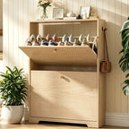 Skyhill Shoe Cabinet with 2 Flip Drawers,Modern Shoe Organizer for Entryway,Wood color