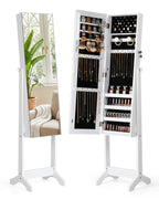 Skyhill Jewelry Armoire, Freestanding Full-Length Mirror Jewelry Cabinet, Jewelry Armoire Cabinet with Makeup Storage
