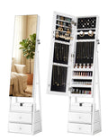 Skyhill Jewelry Cabinet Armoire, Full-Length Mirror Lockable with with 2 Drawers and Shelf（White）