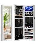 Skyhill Mirror Jewelry Cabinet，Jewelry Armoire Organizer with Makeup Storage，Door or Wall Mounted， 6 LED Lights（White）