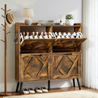 Skyhill Shoe Cabinet with 4 Flip Drawers,Farmhouse Shoe Storage Organizer for Entryway,Brown