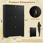 Skyhill Shoe Cabinet with 3 Flip Drawers,Modern Shoe Organizer for Entryway,Black