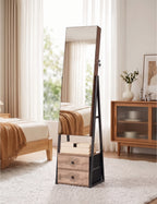 Skyhill Jewelry Cabinet Armoire, Full-Length Mirror Lockable with with 2 Drawers and Shelf（Oak）