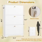 Skyhill Shoe Cabinet with 3 Flip Drawers,Modern Shoe Organizer for Entryway,White