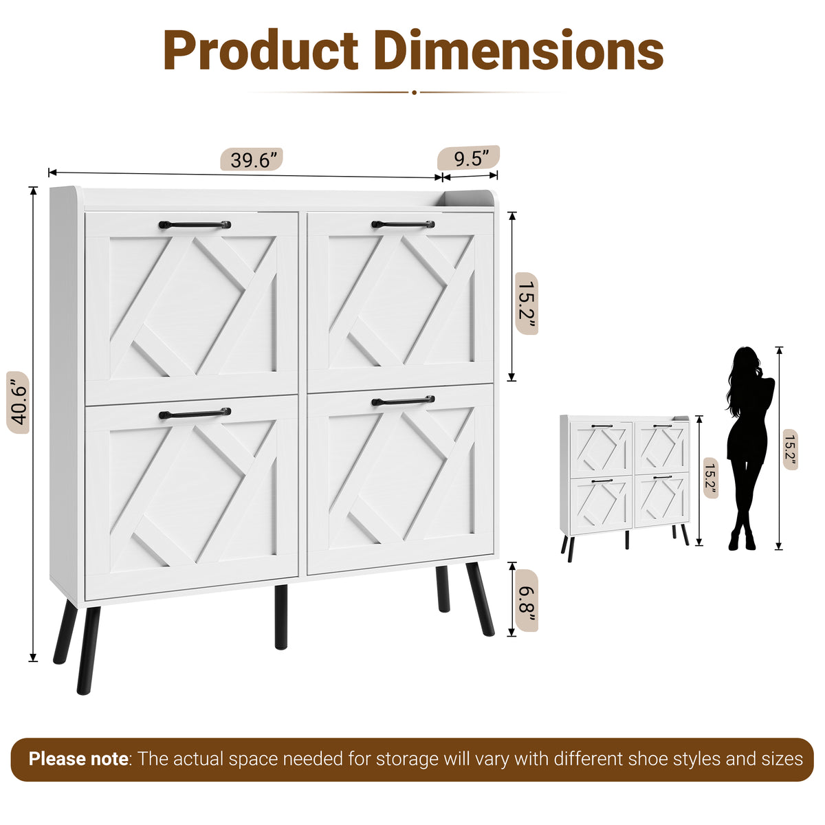 Skyhill Shoe Cabinet with 4 Flip Drawers,Farmhouse Shoe Storage Organizer for Entryway,White