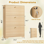 Skyhill Shoe Cabinet with 3 Flip Drawers,Modern Shoe Organizer for Entryway,Wood color