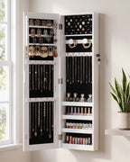 Skyhill Jewelry Cabinet,40in Jewelry Armoire Organizer,Mirror without borders,Door or Wall Mounted（White）