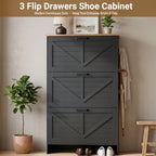Skyhill Shoe Cabinet with 3 Flip Drawers, Farmhouse Shoe Storage Cabinet Organizer for Entryway, Black