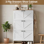 Skyhill Shoe Cabinet with 3 Flip Drawers, Farmhouse Shoe Storage Cabinet Organizer for Entryway, White