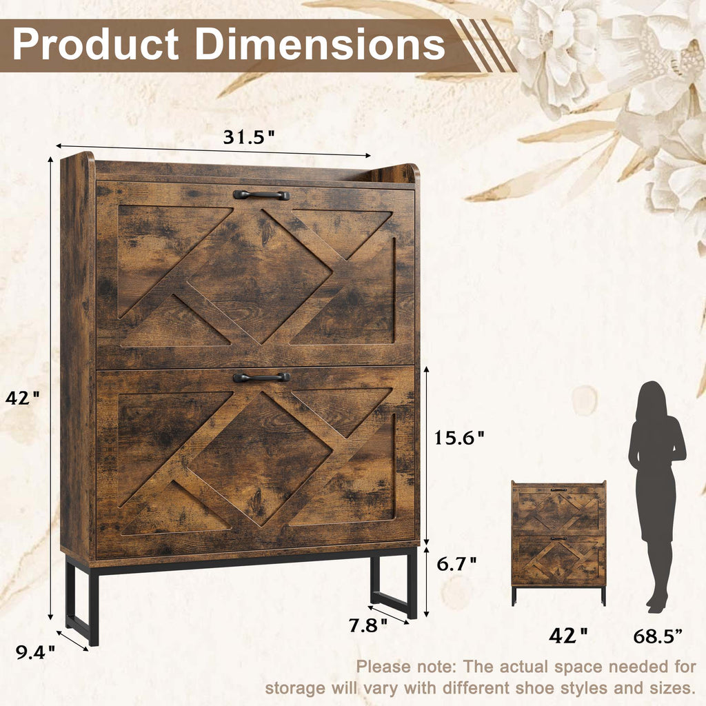 Skyhill Shoe Cabinet with 2 Flip Drawers,Farmhouse Shoe Organizer for Entryway