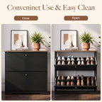 Skyhill Shoe Cabinet with 2 Flip Drawers,Freestanding Shoe Storage Organizer,White & Walnut 2-Tone Narrow Shoe Rack for Entryway,Black