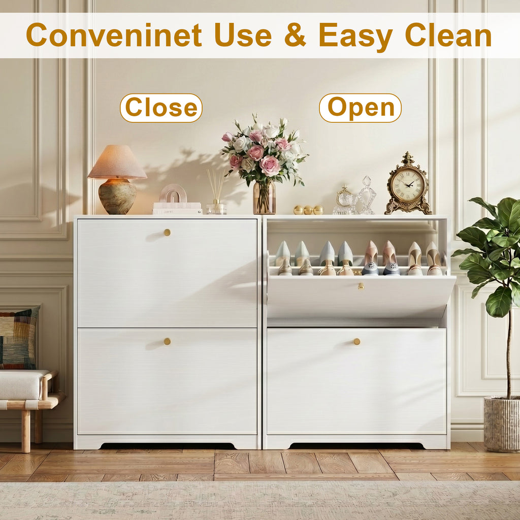 Skyhill Shoe Cabinet with 2 Flip Drawers,Modern Shoe Organizer for Entryway,White