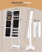 Skyhill Jewelry Armoire, Freestanding Full-Length Mirror Jewelry Cabinet, Jewelry Armoire Cabinet with Makeup Storage