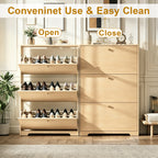 Skyhill Shoe Cabinet with 3 Flip Drawers,Modern Shoe Organizer for Entryway,Wood color