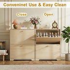 Skyhill Shoe Cabinet with 2 Flip Drawers,Modern Shoe Organizer for Entryway,Wood color