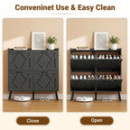 Skyhill Shoe Cabinet with 4 Flip Drawers,Farmhouse Shoe Storage Organizer for Entryway,Black