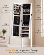 Skyhill Jewelry Armoire, Freestanding Full-Length Mirror Jewelry Cabinet, Jewelry Armoire Cabinet with Makeup Storage