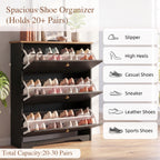 Skyhill Shoe Cabinet with 3 Flip Drawers,Freestanding Shoe Storage Organizer,White & Walnut 2-Tone Narrow Shoe Rack for Entryway,Black