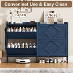Skyhill Shoe Cabinet with 2 Flip Drawers,Farmhouse Shoe Organizer for Entryway,Blue