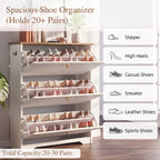 Skyhill Shoe Cabinet with 3 Flip Drawers,Freestanding Shoe Storage Organizer,White & Walnut 2-Tone Narrow Shoe Rack for Entryway,White