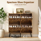 Skyhill Shoe Cabinet with 4 Flip Drawers,Farmhouse Shoe Storage Organizer for Entryway,Brown